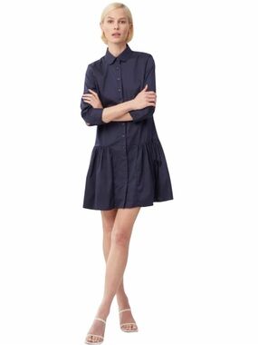 The Shirt by Rochelle Behrens Navy Button-Front Mini Shirt Dress